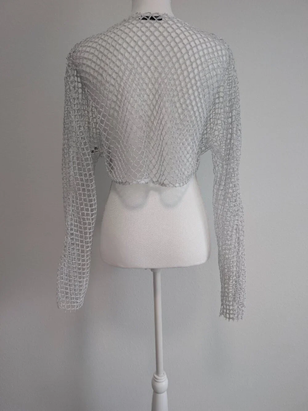 ZARA Open Knit Fishnet Cropped Long Sleeve Top L